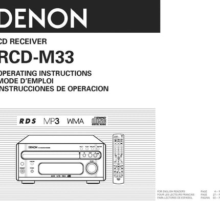 Denon RC DM33 CD Receiver Owners Manual