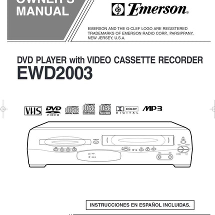 Emerson EWD2003 DVD VCR Combo Owners Manual