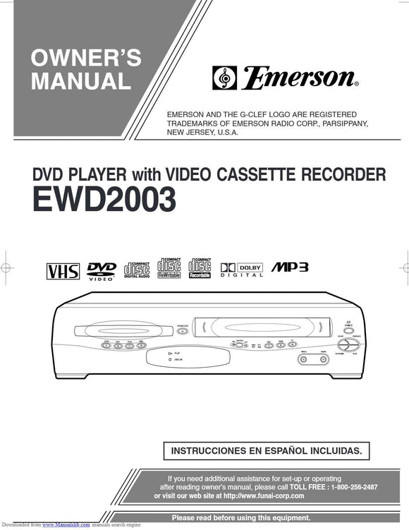 Emerson EWD2003 DVD VCR Combo Owners Manual