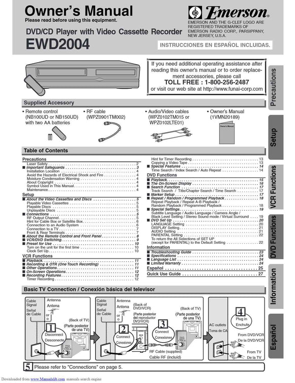 Emerson EWD2004 DVD VCR Combo Owners Manual