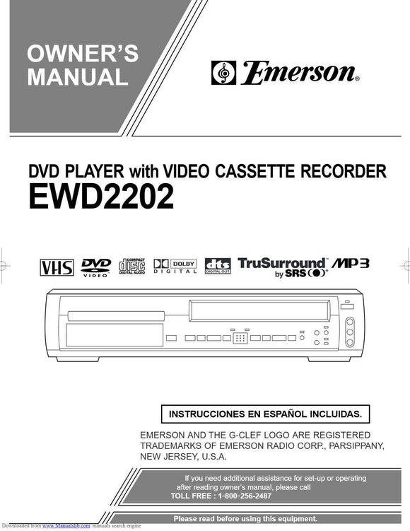 Emerson EWD2202 DVD VCR Combo Owners Manual