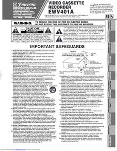 Emerson EWV401A VCR Owners Manual