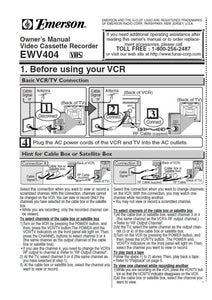 Emerson EWV404 VCR Owners Manual