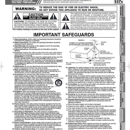 Emerson EWV601B VCR Owners Manual
