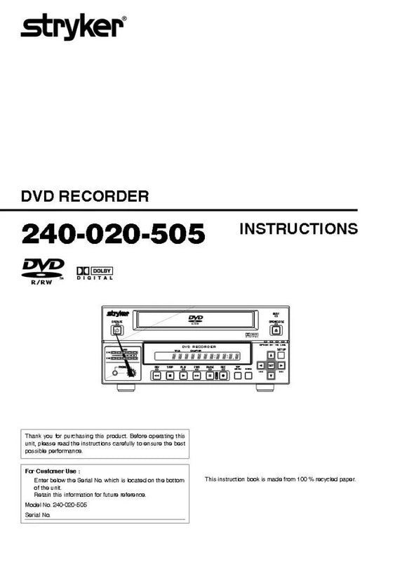 JVC 240-020-505 DVD Recorder Owners Instruction Manual