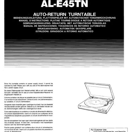 JVC AL-E45TN Turntable Owners Instruction Manual