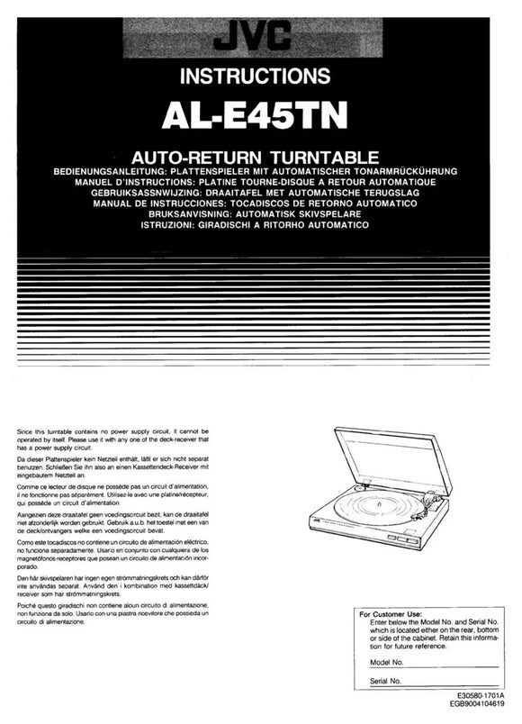 JVC AL-E45TN Turntable Owners Instruction Manual