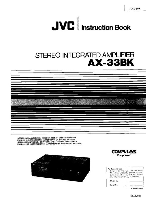 JVC AX-33BK Amplifier Owners Instruction Manual