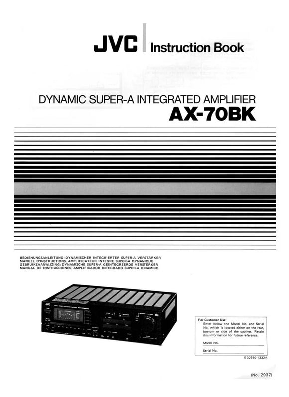 JVC AX-70BK Amplifier Owners Instruction Manual