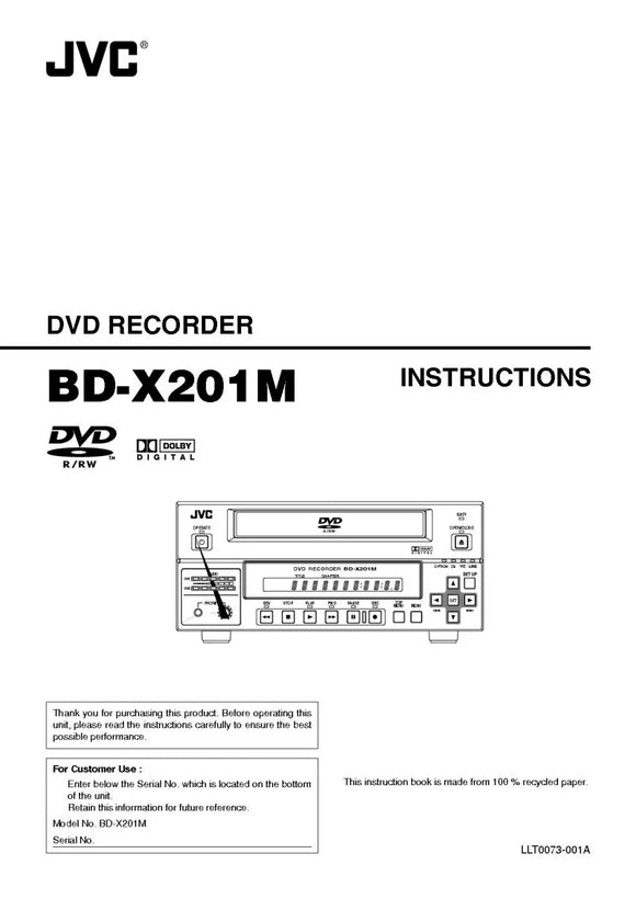 JVC BD-X201M DVD Recorder Owners Instruction Manual