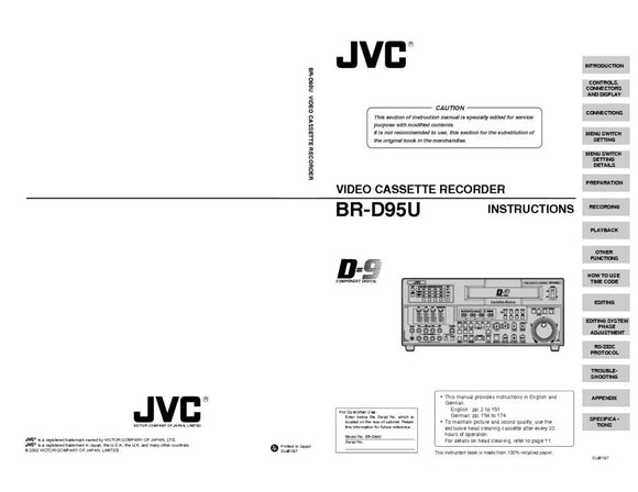 JVC BR-D95U VCR Owners Instruction Manual