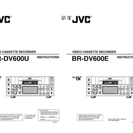 JVC BR-DV600U BR-DV600E VCR Owners Instruction Manual