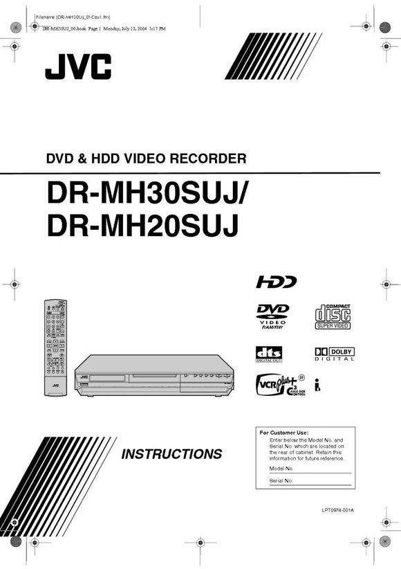 JVC DR-MH20SUJ DR-MH30SUJ DVD Recorder Owners Instruction Manual