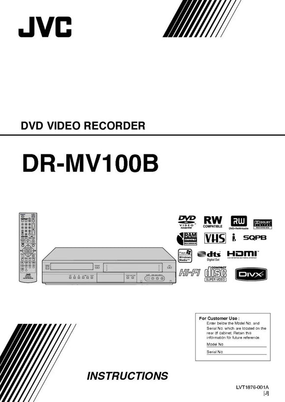 JVC DR-MV100B DVD Recorder Owners Instruction Manual