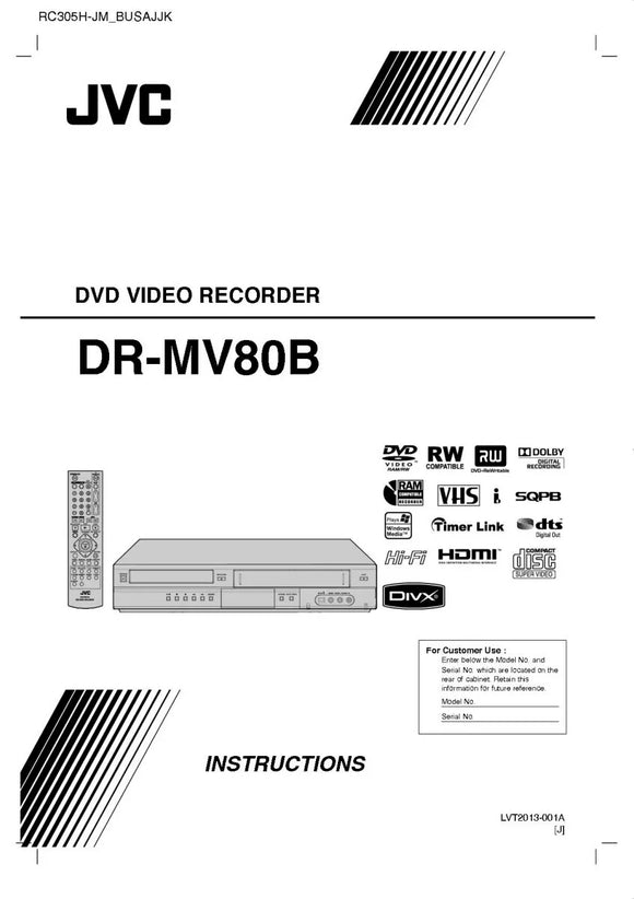 JVC DR-MV80B DVD Recorder Owners Instruction Manual