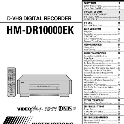 JVC HM-DR10000EK VCR Owners Instruction Manual