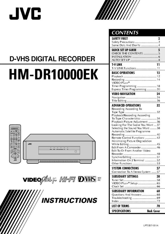 JVC HM-DR10000EK VCR Owners Instruction Manual