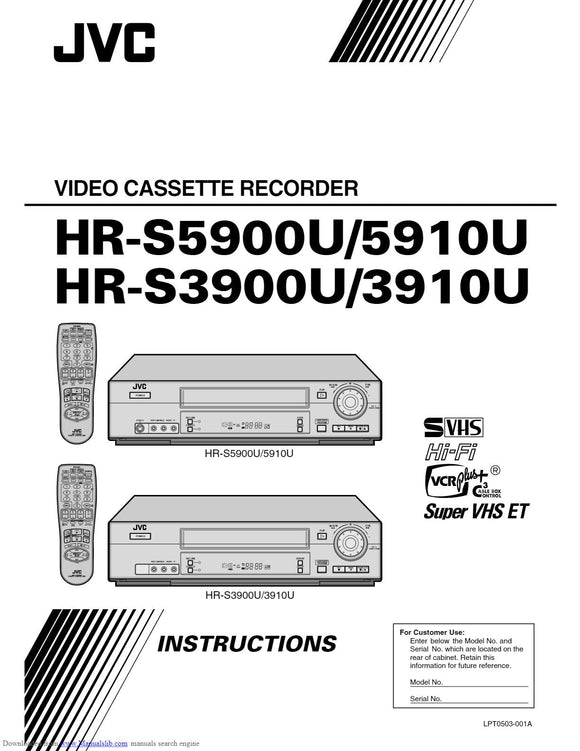 JVC HR-3900U VCR Owners Instruction Manual