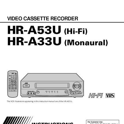 JVC HR-A33U HR-A53U VCR Owners Instruction Manual
