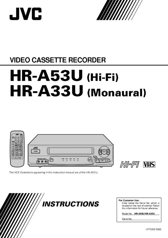 JVC HR-A33U HR-A53U VCR Owners Instruction Manual