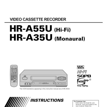 JVC HR-A55U VCR Owners Instruction Manual