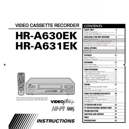 JVC HR-A630EK HR-A631EK VCR Owners Instruction Manual