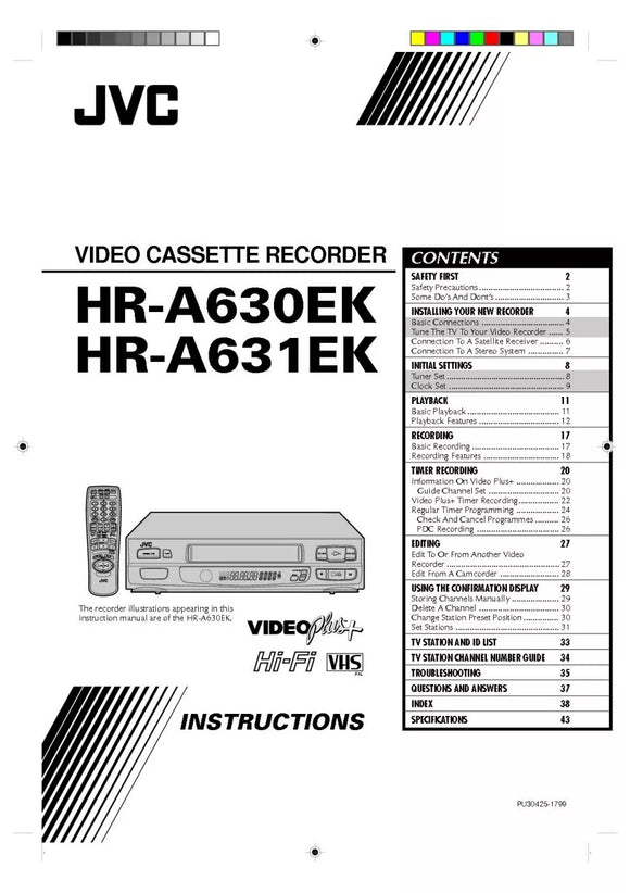 JVC HR-A630EK HR-A631EK VCR Owners Instruction Manual