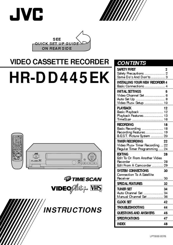 JVC HR-DD445EK VCR Owners Instruction Manual