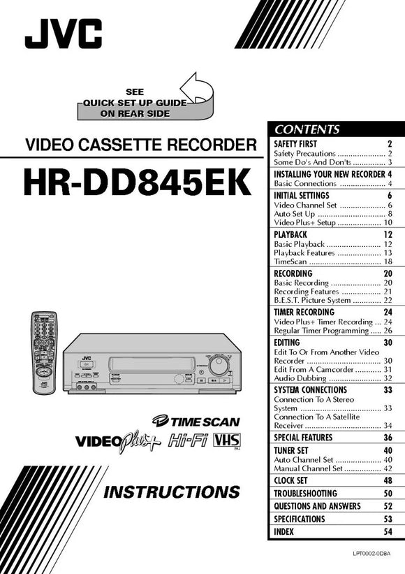 JVC HR-DD845EK VCR Owners Instruction Manual