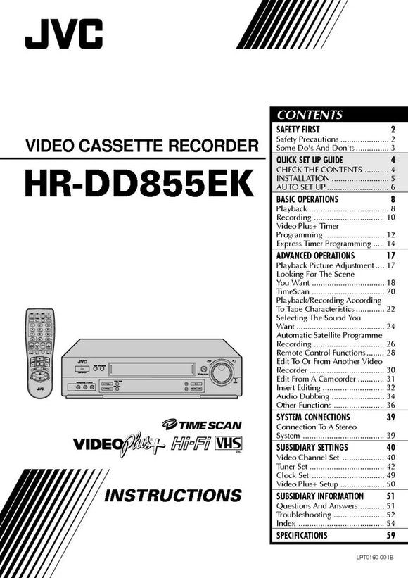 JVC HR-DD855EK VCR Owners Instruction Manual