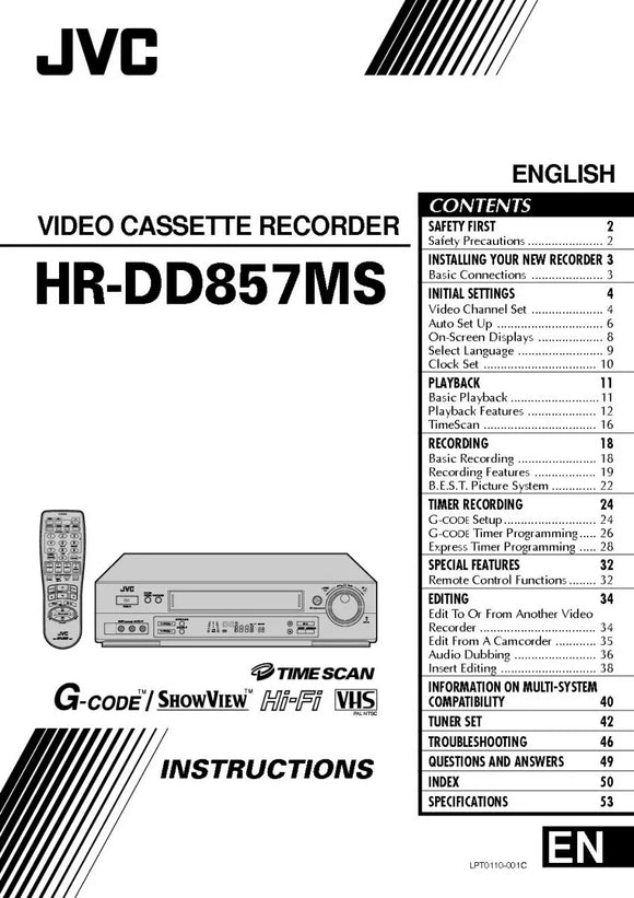 JVC HR-DD857MS VCR Owners Instruction Manual