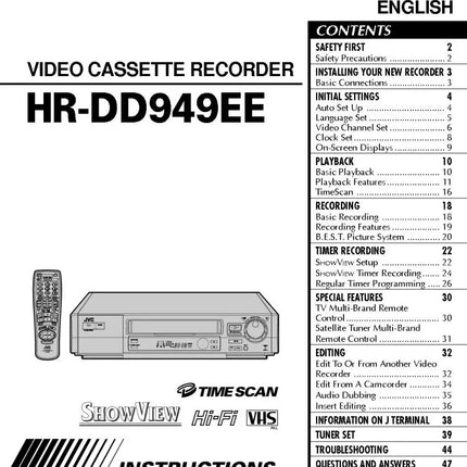 JVC HR-DD949EE VCR Owners Instruction Manual