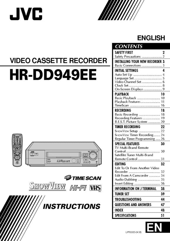 JVC HR-DD949EE VCR Owners Instruction Manual