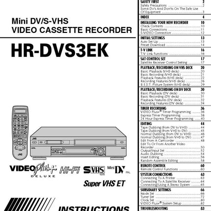 JVC HR-DVS3EK VCR DVD Owners Instruction Manual