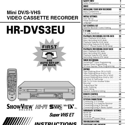 JVC HR-DVS3EU VCR DVD Owners Instruction Manual