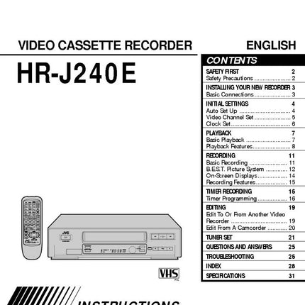 JVC HR-J240E VCR Owners Instruction Manual