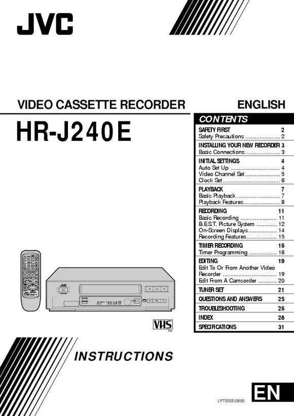 JVC HR-J240E VCR Owners Instruction Manual