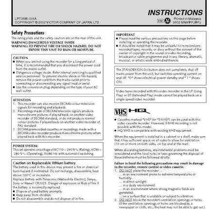 JVC HR-J391EM VCR Owners Instruction Manual