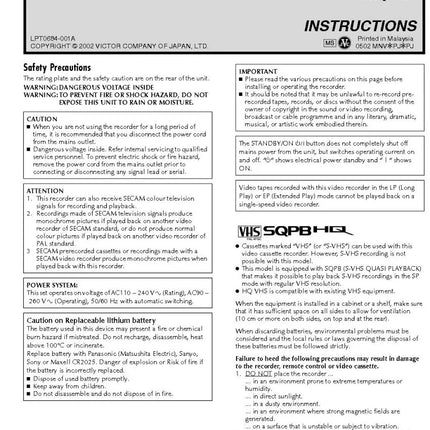 JVC HR-J491MS VCR Owners Instruction Manual