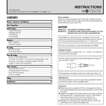 JVC HR-J7010UM VCR Owners Instruction Manual