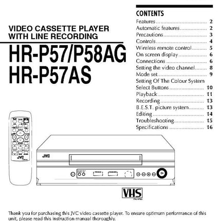 JVC HR-P57 HR-P57AS HR-P58AG VCR Owners Instruction Manual