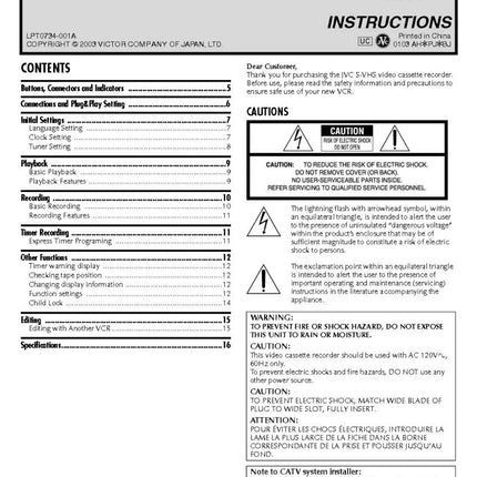 JVC HR-S2915U VCR Owners Instruction Manual