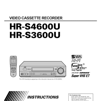 JVC HR-S3600U VCR Owners Instruction Manual
