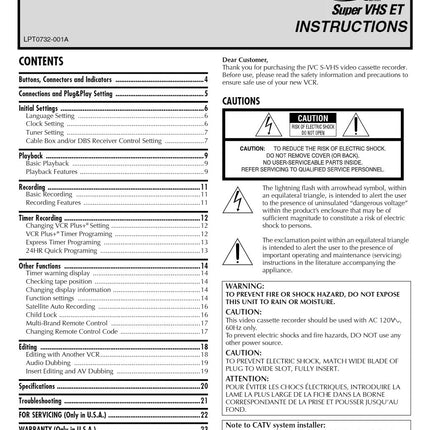 JVC HR-S5912U VCR Owners Instruction Manual