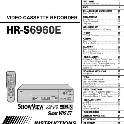 JVC HR-S6960EX VCR Owners Instruction Manual
