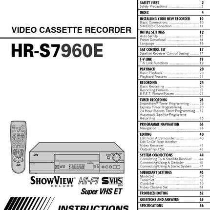 JVC HR-S7960EX VCR Owners Instruction Manual
