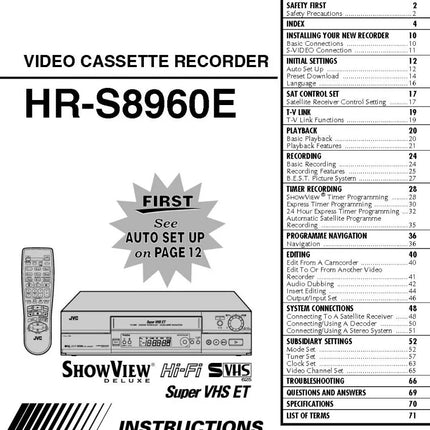 JVC HR-S8960EX VCR Owners Instruction Manual
