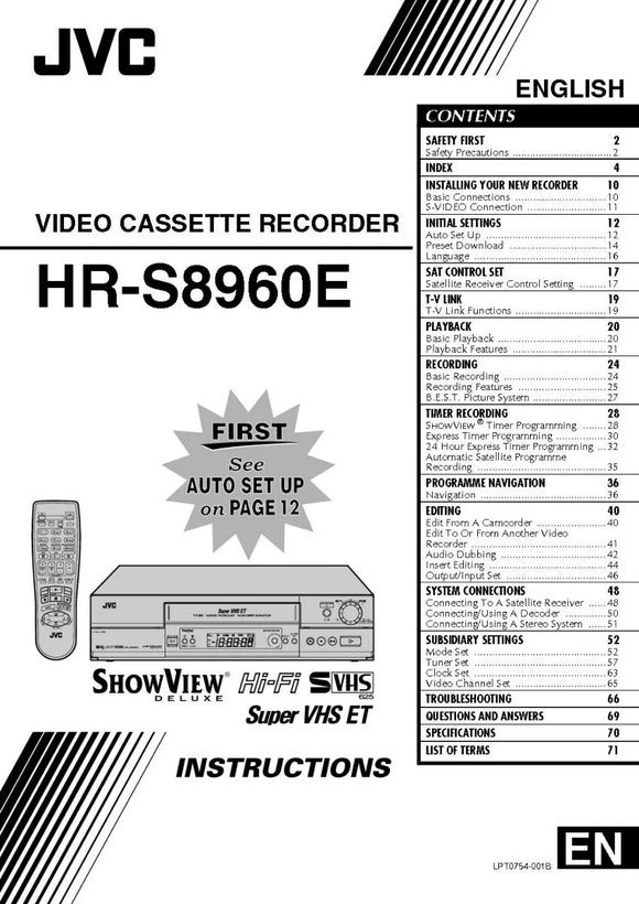 JVC HR-S8960EX VCR Owners Instruction Manual