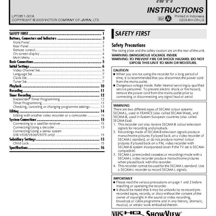 JVC HR-V205 HR-V206E HR-V505 HR-V506 HR-V507E VCR Owners Manual