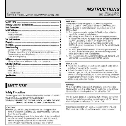 JVC HR-V210E VCR Owners Instruction Manual
